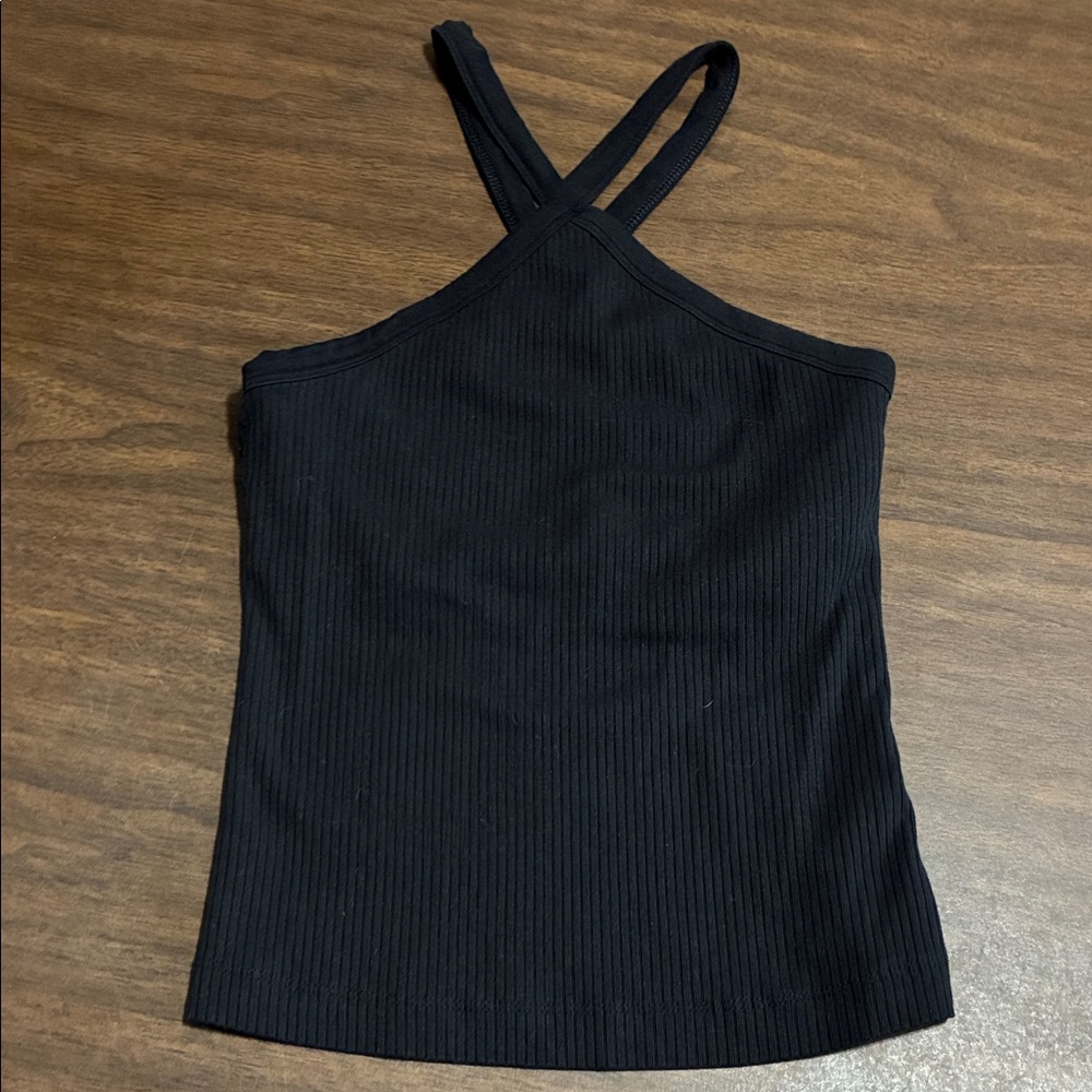 Black Ribbed Halter Top Old Navy Womens Size S with built in bra